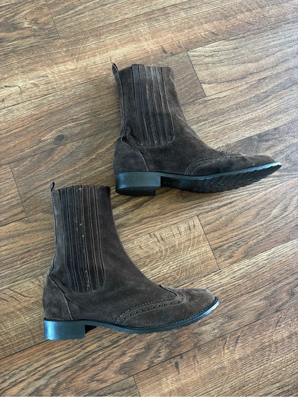Jenrigò Suede Brogue Wingtip Chelsea Boots Italy Made Style 38.5 Dark Brown